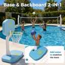 2-in-1 Pool Volleyball Net&Pool Basketball Hoop 51" Height Pool Set,Inground 16FT Pool Volleyball Net or Pool Basketball Hoop Poolside Combo for Summer Party Games,Includes 4 Balls