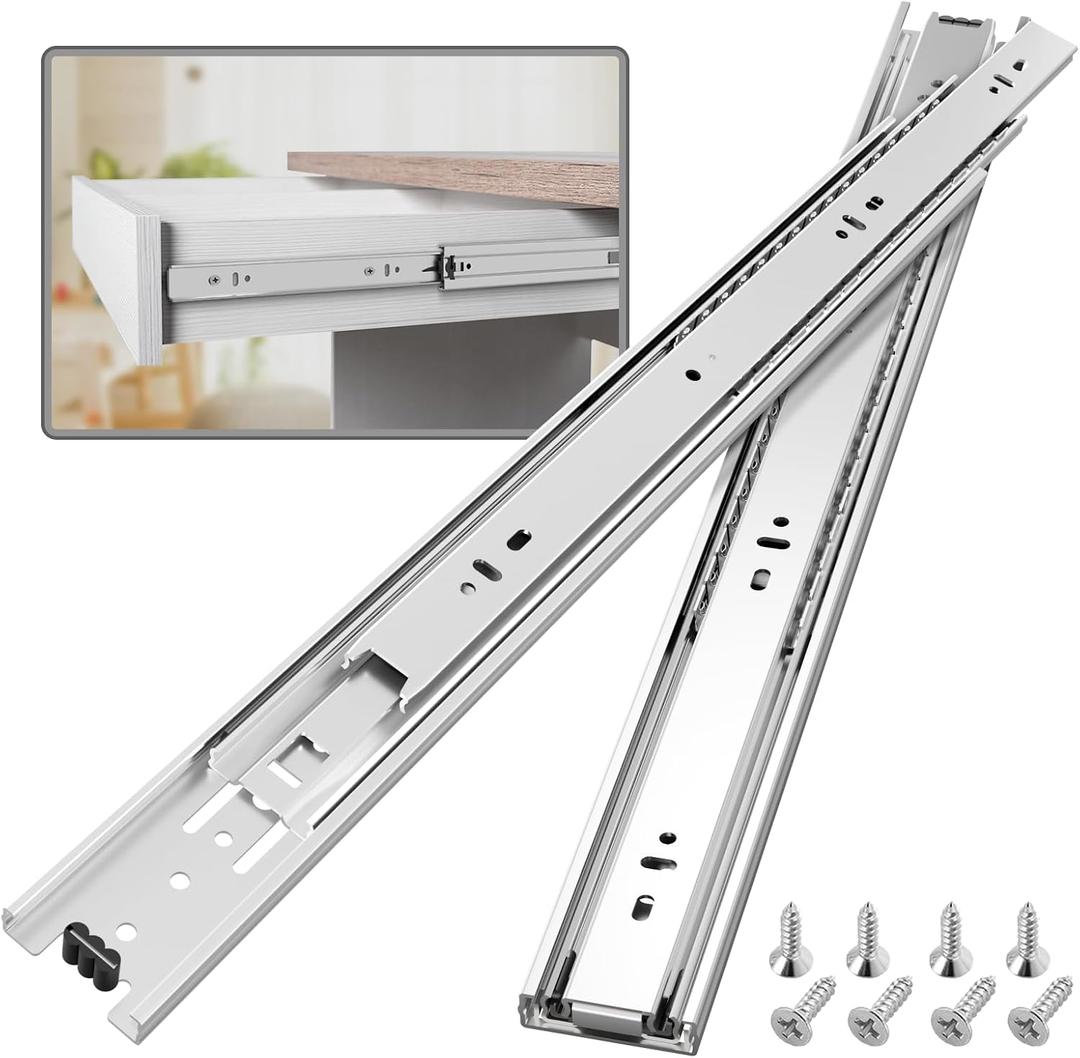 10 Pair Full Extension Ball Bearing Drawer Slides 8 10 12 14 16 18 20 22 24 Inch 100 LB Load Capacity Side Mount File Cabinet Rails Dresser Metal Runner Trash Can Kitchen (20 inch, Silver)