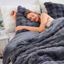Lotus Karen Fluffy Comforter Cover Set-Rabbit Fluff Faux Fur Duvet Cover King Size,Dark Gray Plush Fuzzy Furry Bedding Sets 3Pieces(1 Duvet Cover & 2 Pillow Shams),Zipper Closure