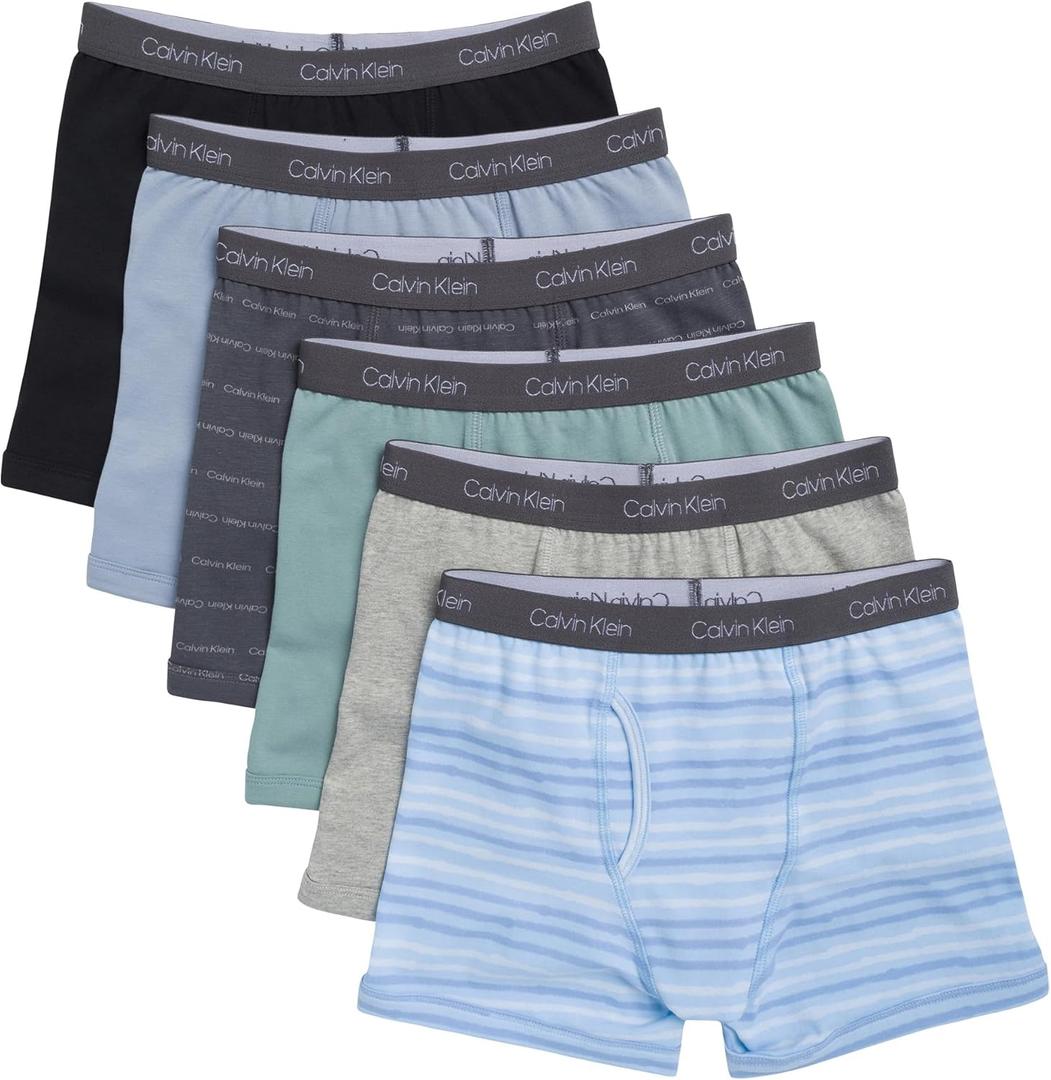 Calvin Klein boys Modern Cotton Boxer Brief Underwear 6 Pack (Small, Chalk Stripe)