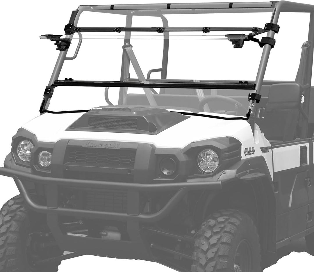 Flip Windshield for Kawasaki Mule Pro, 3-In-1 Scratch Resistant Front Full Windshield Polycarbonate Windscreen for Kawasaki Mule Pro FXT FX DXT DX 2015-2025 Accessories, Multi-Stage Design