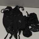 OYOANGLE Women's Floral Lace Spaghetti Strap Bralette Bra and Thong with Garter Belt Set Exotic Lingerie Set Black M