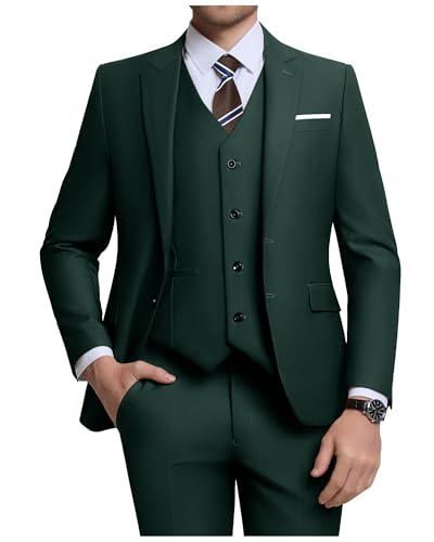 Men Suit Set Big and Tall Wedding Suit Business Suit Dark Green Prom Groomsmen Suits Tuxedos Blazer Vest Pants Men Suits, 4XL