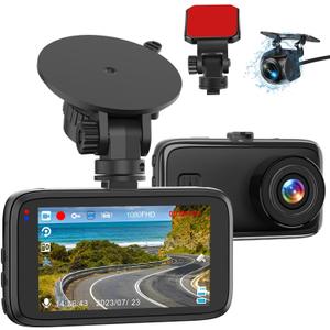Dash Cam Front and Rear Camera, Biuone 1080P Dash Camera for Cars, Dash Cam with 3'' IPS Screen with Night Vision, G-Sensor, WDR, Loop Recording, 24/7 Parking Monitor