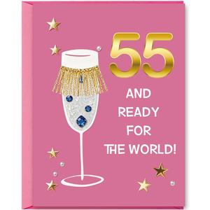 OJsensai 55th Birthday Card for Women Grandma，5x7inch with Pink Envelope, 8 x 5.3 inches