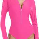 RELLECIGA Women's One Piece Swimsuits Long Sleeve Rash Guard UV Protection Surfing Swimsuit Bathing Suit (Large, Hot Pink)