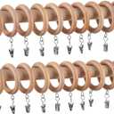 24 Pack Wooden Curtain Rod Rings,Fit 1.1-1.6 Inch Rods,1.77 Inch Inner Diameter 2.76 Inch Outer Diameter, Natural Beech Wood Drapery Rings for Window Curtain