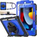 SEYMAC stock Case for iPad 9th/ 8th/ 7th Generation 10.2'', Shockproof with Screen Protector, Pencil Holder [360 Rotating Hand Strap] & Stand, for iPad 10.2 inch 2021-2019 (Blue+Black)