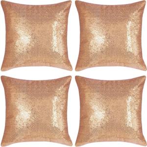 Champagne Gold Square Sequin Decorative Throw Pillow Covers Cushion Case for Chair Couch Bed Sofa Bedroom Living Room Wedding Home Decor (18"x18",4 Pack)