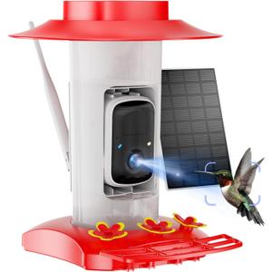 Hummingbird Feeder with Camera Outdoor, SV3C Hanging Bird Feeder with Ant Moat & Bee-Proof, HD 2K Solar Powered, AI Bird Identify, Instant App Alerts, Auto Capture, Hummingbird Lover Gifts, 21oz, Red
