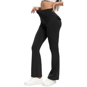 Women's Flare Leggings with Pockets High Waisted Butt Lifting No Front Seam Tummy Control Bootcut Yoga Pants for Women Black M
