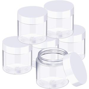 6 Pack 4 oz Plastic Pot Jars Round Clear Leak Proof Plastic Cosmetic Container Jars with White Lids for Travel Storage Make Up, Eye Shadow, Nails, Powder, Paint, Jewelry(4 oz)