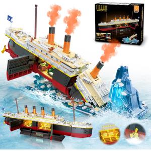 Titanic Building Set with LED Light, 2 in 1 Titanic Ship Mini Building Block 1883 PCS, Ship Model with Glacier Display Stand, Building Brick Toy Gift for Adults Teens Kids Boys Girls 10 11 12+