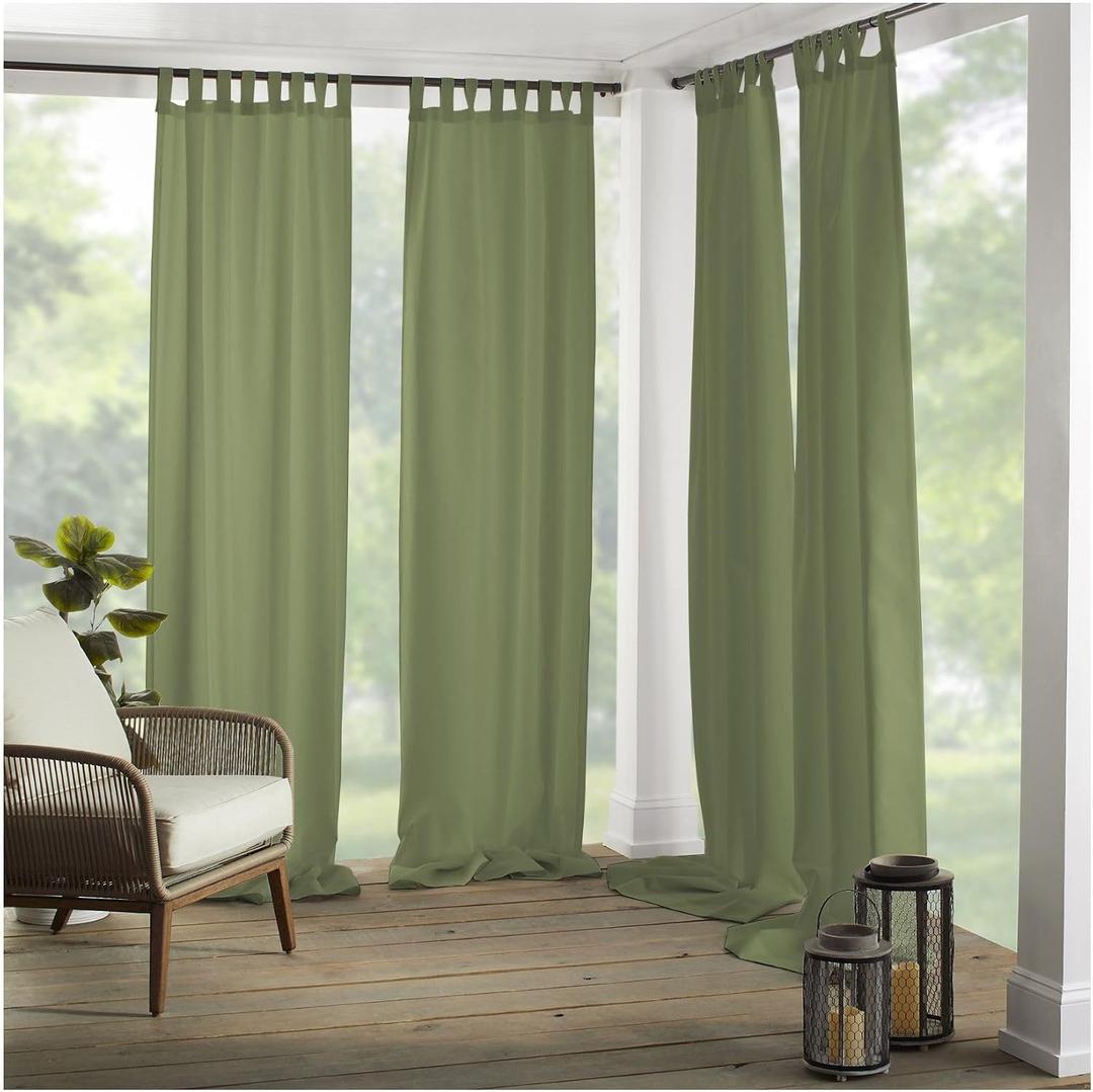 Elrene Home Fashions Matine Weatherproof Tab-Top Indoor/Outdoor Solid Color Curtain Panel for Porch, Pergola, Patio, Deck, 52W x 95L, Green