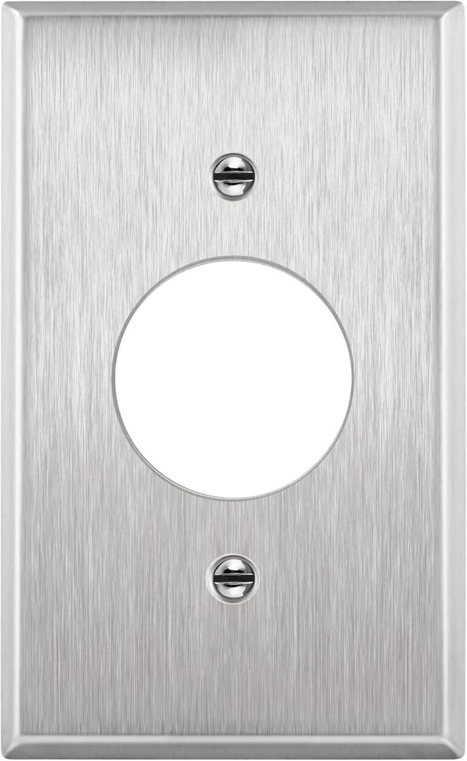 ENERLITES 7751-NEW 1.406" Hole Single Receptacle Outlet Metal Wall Plate, Corrosion Resistant, 1-Gang 4.50" x 2.76", 7751, 430 Stainless Steel, UL Listed, Silver, Standard Size