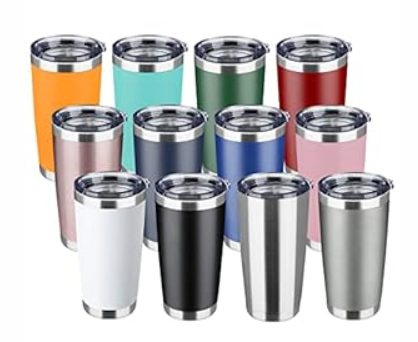 EcoMozz 20oz Tumbler Stainless Steel Vacuum Insulated Mug with Lid, Double Wall Travel Mug, Durable Powder Coated Coffee Cup, Suitable for Ice Drinks and Hot Beverage（New Mix 12 pack）