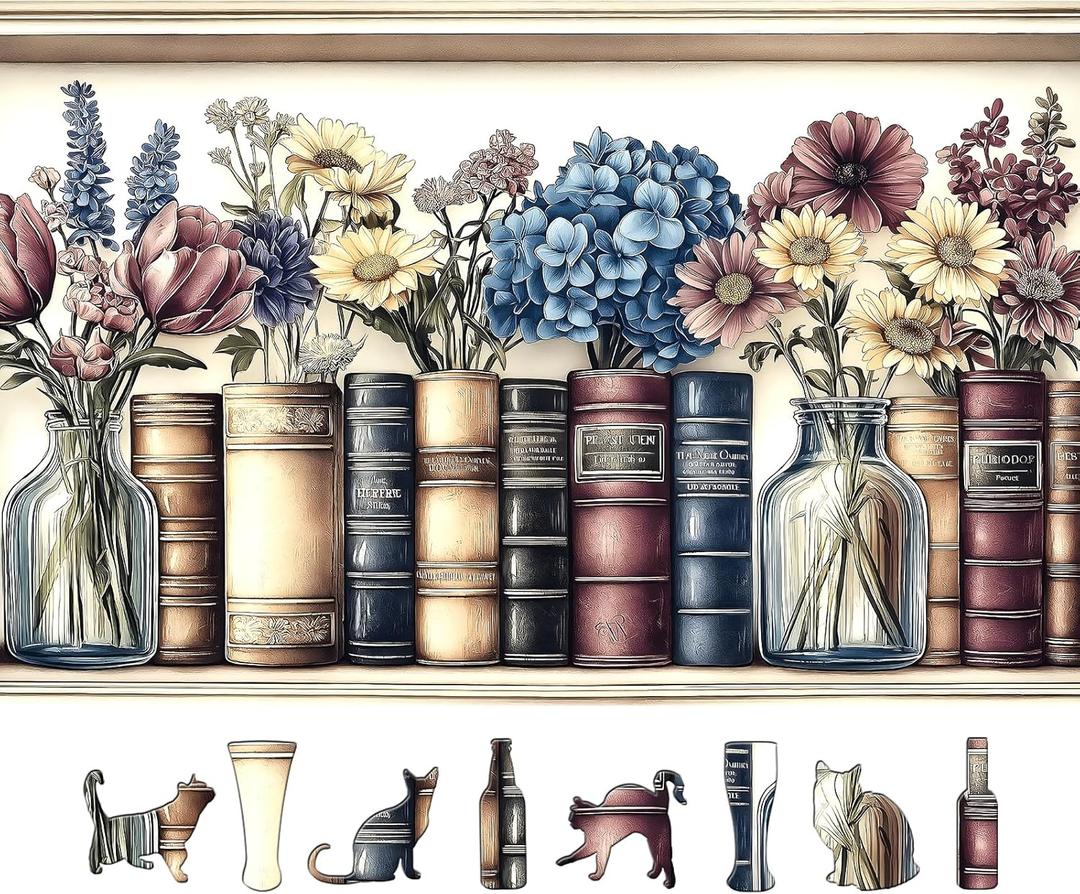 500 Piece Puzzles for Adults, Wildflower Vintage Book Collection and Flowers Jigsaw Puzzle for Adults, Family, Decoration, Party Game, Finished Size 23" x 15"