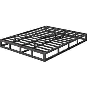 Queen Size Bed Base, 5 Inch Low Profile Metal Box Spring with Fabric Cover, 2500lbs Heavy Duty Steel Structure Mattress Base, Noise-Free Bed Foundation, Easy Assembly, Black