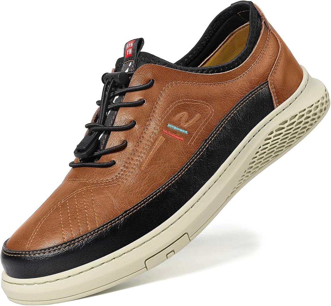 Moodeng Men's Leather Oxfords Comfortable Business Dress Shoes Casual Loafers Lace-Up Lightweight Walking Derby Shoes Comfortable Dark Brown (Brown,42)