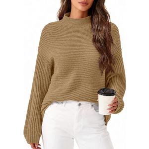 PRETTYGARDEN Womens Sweaters Fall Fashion 2025 Oversized Long Sleeve Mock Neck Chunky Knit Pullover Tops Winter Clothes (L)