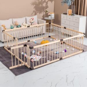 Baby Playpen Fence Yards Wooden, Playpen for Babies and Toddlers, Wooden Baby Playpen Play Pen, Conababy Baby, Baby Activity Center, Baby Playpen with Door (120x160CM)