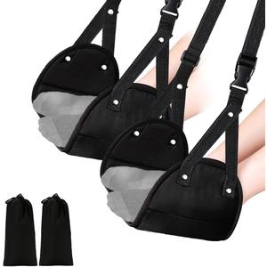 Aksiko 2 Pack Airplane Travel Footrest Hammocks, Adjustable, Black, Memory Foam, Foot Hammock for Airplane Travel