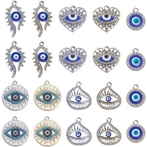 SUNNYCLUE 1 Box 40Pcs 5 Styles Silver Evil Eyes Charms Gold Eye Charms Bulk Alloy Enamel Rhinestone Heart Round Flatback Charm for Jewelry Making Charms Women DIY Necklaces Earrings Bracelets Crafts