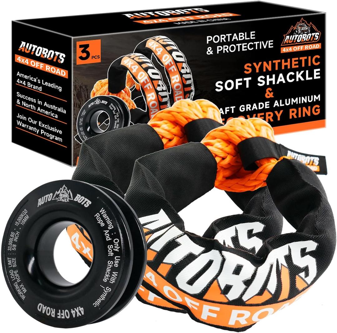 AUTOBOTS Synthetic Soft Shackle Recovery Kit(2pk),3/4in X 24in Soft Rope Shackle 66200lbs Max Break Strength Tow Shackles for UTV, ATV, Trucks, Off-Road Vehicles