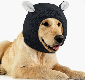 Quiet Ears for Dogs, Neck 14.96 Inch, Dog Ear Muffs Noise Protection Knitted Head Wrap Pet Hats for Medium to Large Pets(Dark Gray)