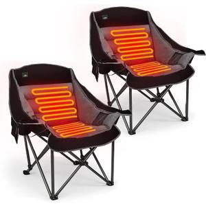 Northroad 2 Pack Oversized XL Heated Camping Chair, Large Padded Camp Lounge Chair, Foldable Lawn Chair w/Cup Holder,Carry Bag, Heavy-Duty 400-lbs Capacity (Battery NOT Included)