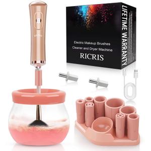 Electric Makeup Brush Cleaner and Dryer Machine - Super Fast Clean and Dry Make Up Brushes - Automatic Cosmetic Brush Spinner Washer Tools (Gold-Peach)