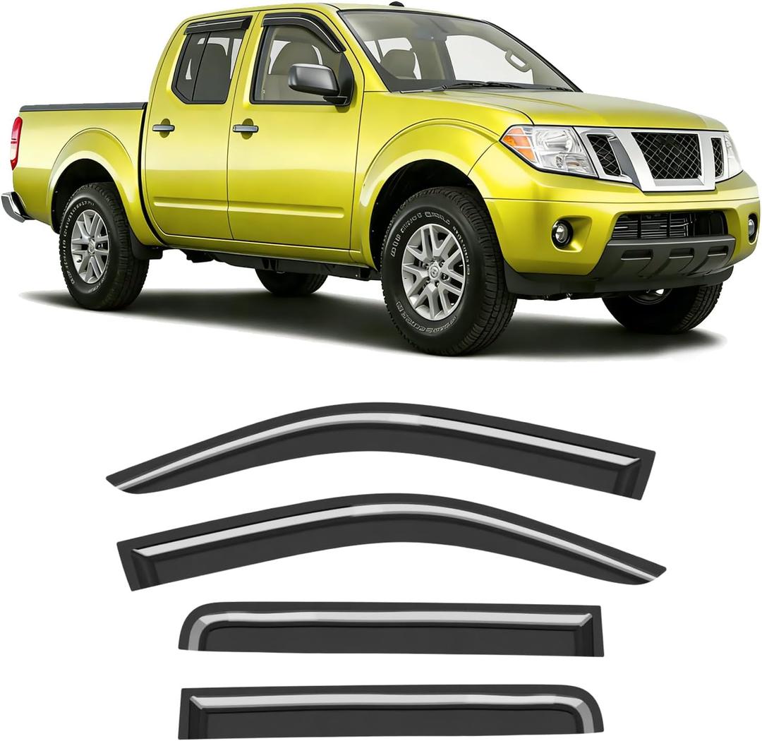 Extra-Thick Window Rain Guard for 2005-2021 Nissan Frontier Crew Cab Rain Guards Tape-on Side Truck Window Visors Low Profile Vent Visor Window Deflectors Vent Shades Car Accessories