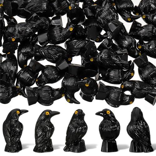 Sonwyoung 50 Pcs Miniature Crows Figurines Mini Resin Crows Figures Black Raven Summer Decor Tiny Resin Animals for Halloween Scene Decor