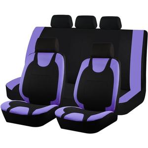 Car Seat Covers Full Set, Polyester Vehicle Front  Rear Bench Seat Protectors with 5 Headrest Covers, Automotive Interior Chair Protection Accessories, Universal Fit (Purple)