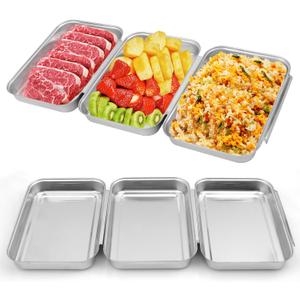 2 x 6 Pack 8.6 Inch Stainless Steel Breading Trays Set, 8.6 x 6 x 1.2 inches with Six Stainless Steel Interlocking Prep Trays for Breading Station, Fish, Meat, Chicken, Oven-Safe