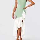 ZESICA Women's 2025 Summer Strapless Bodycon Maxi Dress Ribbed Sexy High Split Mermaid Prom Party Dresses (Green, S)