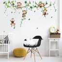 decalmile Monkey Climbing Tree Wall Decals Jungle Animals Wall Stickers Kids Room Baby Nursery Bedroom Wall Decor
