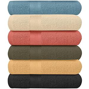 KAHAF COLLECTION Pack of 6 Bath Towels Set 27 x 54 Inches, 100% Cotton, Larger & Lighter Weight, Quicker to Dry, Super Soft and Absorbent, Perfect for Bathroom (Multicolor, Pack of 6 (27''x54'')