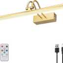 Picture Light, 16-inch Wireless Battery Wall Lighting, Remote Art Lights for Paintings with Timer and Dimmable for Displaying Photos, Frames, Portraits, Dartboards - Gold (16-inch)