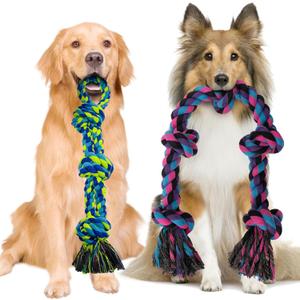 Heavy Duty Dog Rope Toys for Aggressive Chewers - 2 Pack Indestructible Tug of War Toys for Medium to Large Breeds, 100% Cotton for Boredom and Teeth Cleaning