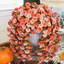 HyeFlora Artificial Fake Fall Hanging Flowers for Outdoor Decor, 2PCS Faux Silk Morning Glory Hanging Plants Mums Vine for Home Garden Wall Party Indoor Outside Decoration (Fall Orange+Light Orange)