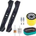 46 Inch Mower Blades and Oil Change Kit Compatible with Cub Cadet XT1-LT46 - Includes High-Lift Blades 942-04244A Air Fuel Filters Spark Plugs