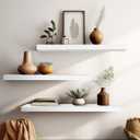 YLYHSST Floating Shelves 16 Inches, Set of 3 Solid Rustic Wood Wall Mounted Shelves (Round Edge), Wall Picture Ledge Shelf with Invisible Metal Brackets for Living Room, Bedroom, Bathroom, White