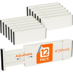 Lifewit 12 Pack Drawer Dividers Plastic 4" High, 11-17" Adjustable Drawer Organizers for Clothes, Expandable Dresser Separators in Bedroom/Bathroom/Kitchen/Office Organization and Storage, Beige