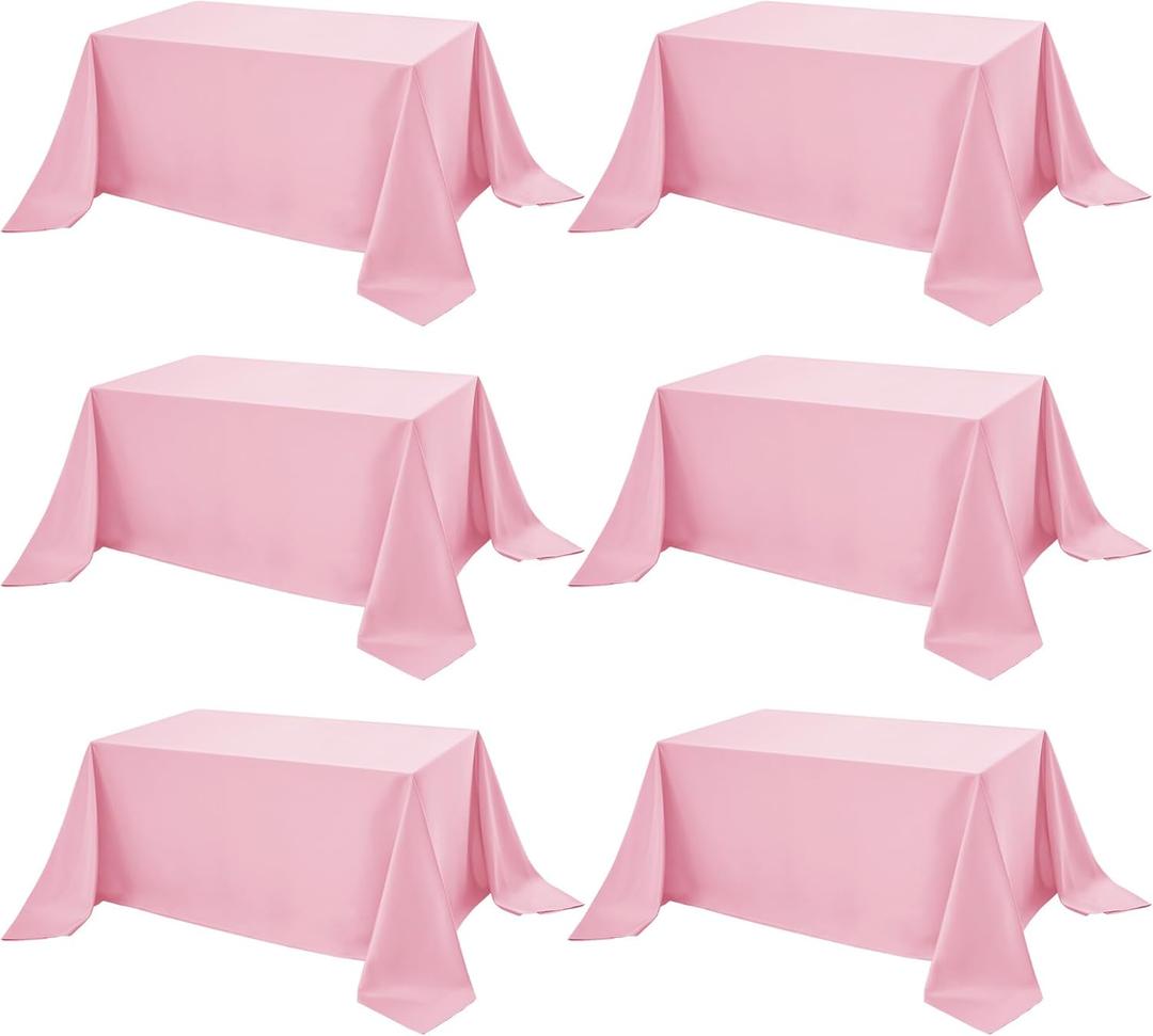 6-Pack Pink Tablecloths for Rectangle Tables, 90 x 132 Inches, Stain-Resistant Polyester Fabric for 8 Foot Tables - Washable Table Covers for Weddings, Banquets, Birthday Parties, Events
