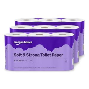 Amazon Basics Soft and Strong 2-Ply Toilet Paper, 18 Ultra Rolls (3 Packs of 6)