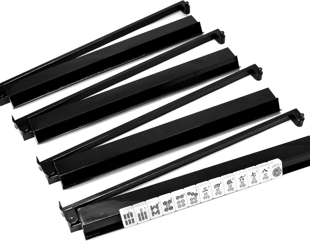 NEWFLAG Mahjong Racks with Pushers Set of 4,Convenient Rotating One-Piece Mahjong Pushers and Racks,Modern American Mahjong Tile RacksBlack