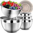 Stainles Steel Mixing Bowls with Lids Set, Stackable Metal Mixing & Serving Bowl with Strainer, 5-Piece - Beige