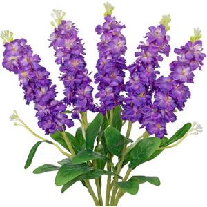 5pcs Delphinium Artificial Flower Silk UV Resistant Flowers, 25.5" Long Stem Fake Purple Flowers for Tall Vase, UV Protected Faux Floral Arrangements for DIY Bouquets Centerpieces Home Wedding Decor