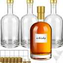TBWIND 32 oz Clear Glass Bottles with Cork, 4 Pack Clear 1000ml Liquor Bottles, Thick Heavy Base Airtight Wine Bottles for Beverages, Liquor, Whiskey, Oil, Vinegar, Wedding Favors & Crafts